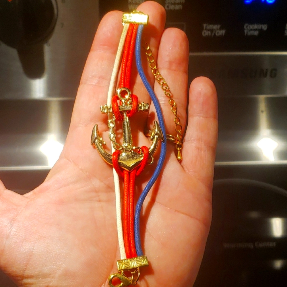 Red white and blue gold Anchor bracelet
